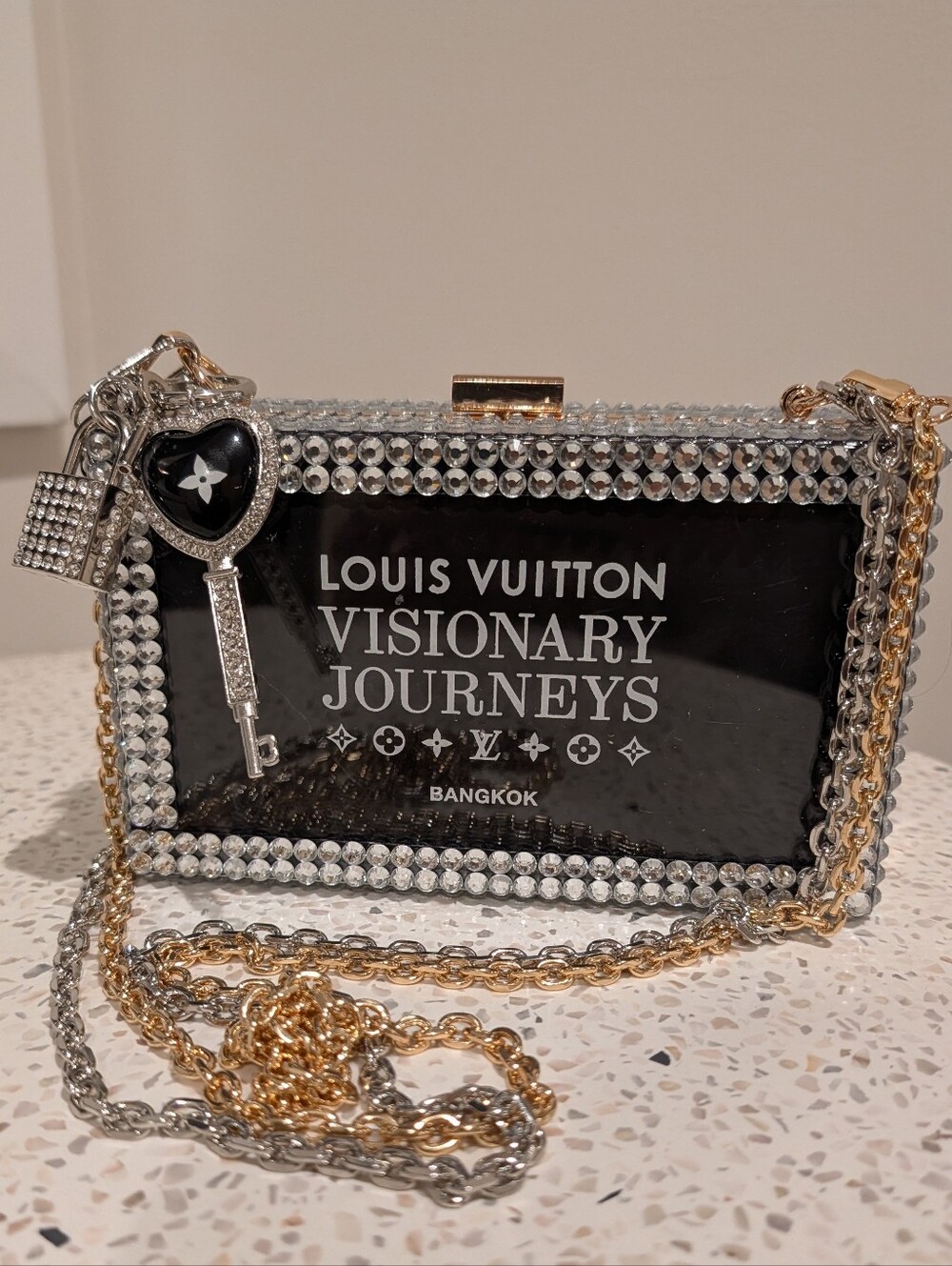Upcycled Black 'Visionary Journeys' Crystal Box Clutch - Picture 3 of 11